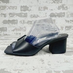 Abound Erika Black Faux Leather Block Heel Square Toe Sandals K160